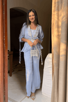 Sukhneett Wadhwa in Periwinkle embroidered Co-Ord set