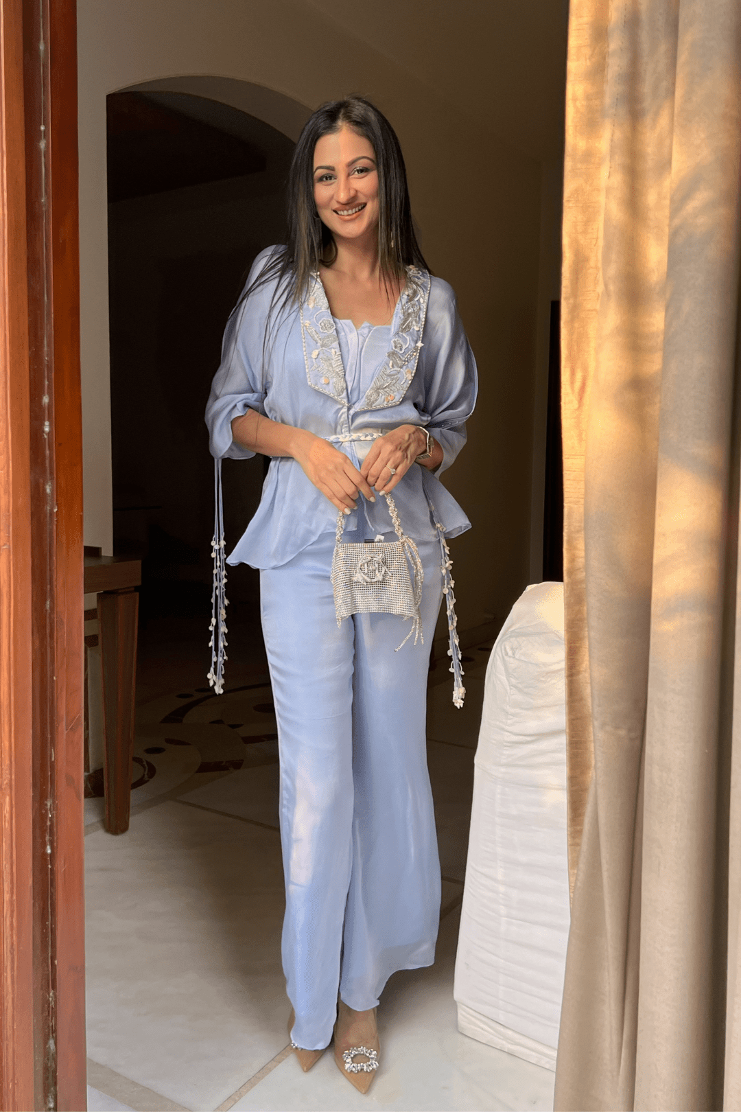 Sukhneett Wadhwa in Periwinkle embroidered Co-Ord set