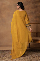 Ambar Golden Yellow Silk Embroidered Kurta Set with Organza Dupatta – Close-Up View
