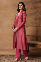 Gul Pink Printed Booti Chanderi Jacket Style Kurta Set – Side View