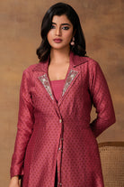 Gul Pink Printed Booti Chanderi Jacket Style Kurta Set – Back View