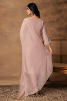 Swarn Pastel Pink Silk Embroidered Kurta Set with Organza Dupatta – crossed View