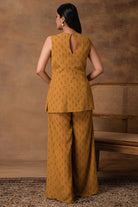 Taraab Mustard Gold Crepe Peplum Co-Ord Set – Close-up View