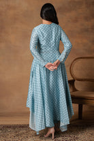 Zeenat Powder Blue Chanderi Asymmetric Kurta Set – Close-up View