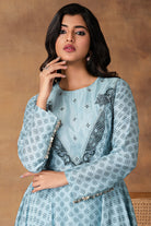 Zeenat Powder Blue Chanderi Asymmetric Kurta Set – Back View